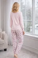 DoReMi Önden Düğmeli Çiçekli Bayan Pijama Takımı Pudra detay görünüm