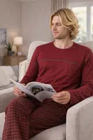 DoReMi Ekose Bordo Kışlık Erkek Pijama Takımı Bordo farklı açı