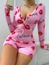 Dudak Baskılı Pembe Uzun Kollu Fantazi Body Feel Lady F209