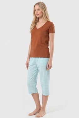 Türen Ekoseli Dokuma Tek Alt Kapri Türen 3617/Turkuaz - Alternatif Görünüm