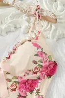 Ekru Çiçek Desenli Fırfır Detaylı Kurdeleli Gecelik Bella Notte 35775 Ekru görsel 6