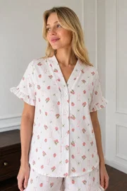 Ekru Gül Ve Fiyonk Desenli Kısa Kollu Şortlu Pijama Takımı Bella Notte 79173
