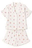 Ekru Gül Ve Fiyonk Desenli Kısa Kollu Şortlu Pijama Takımı Bella Notte 79173 Ekru farklı açı