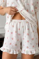 Ekru Gül Ve Fiyonk Desenli Kısa Kollu Şortlu Pijama Takımı Bella Notte 79173 Ekru detay görünüm
