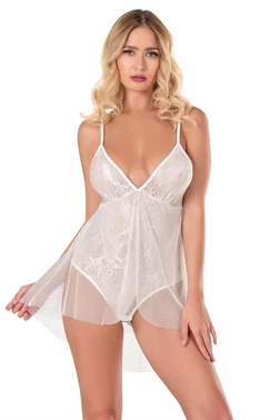 Ahu Lingerie Ekru Jakarlı Bodysuit Gecelik Ahu Primoda 9139
