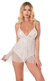 Ahu Lingerie Ekru Jakarlı Bodysuit Gecelik Ahu Primoda 9139