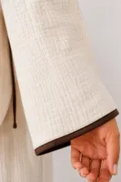 Ekru Kahve Biyeli Müslin Bağlama Detaylı Uzun Kollu Pijama Takımı Bella Notte 61131 Bej farklı açı