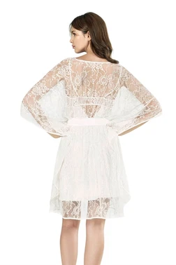 Ekru Kısa İkili Saten Sabahlık Gecelik Takımı Ahu Lingerie 7602 - Alternatif Görünüm
