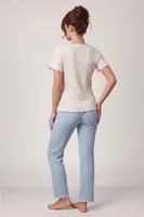 Ekru Kısa Kollu V Yaka Fiyonk Süslemeli Kadın Pijama Takımı Bella Notte 77911 Ekru görsel 6