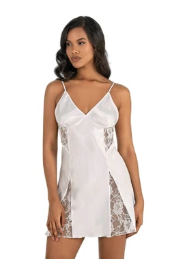 Ahu Lingerie Ekru Kısa Saten Gecelik Ahu Primoda 8204