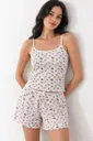 Ekru Minimal Çiçek Desenli Askılı Şortlu Pijama Takımı Bella Notte 7749