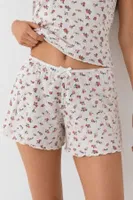 Ekru Minimal Çiçek Desenli Askılı Şortlu Pijama Takımı Bella Notte 7749 Ekru görsel 4