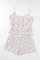 Ekru Minimal Çiçek Desenli Askılı Şortlu Pijama Takımı Bella Notte 7749 Ekru farklı açı