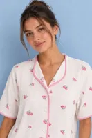 Ekru Pembe Çiçek Desenli Biyeli Pijama Takımı Bella Notte 61043 Ekru farklı açı