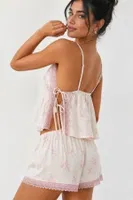 Ekru Pembe Çiçek Desenli Dantel Detaylı Bağlamalı Şortlu Pijama Takımı Bella Notte 79339 Ekru görsel 5