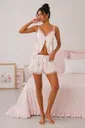 Ekru Pembe Çiçek Desenli Dantel Detaylı Bağlamalı Şortlu Pijama Takımı Bella Notte 79339