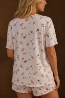 Ekru Vintage Çiçek Desenli Fiyonk Süslemeli Şık Şortlu Pijama Takımı Bella Notte 7817 Ekru görsel 4