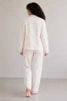 Ekru Viskon Dokuma Pembe Çiçek Desenli Düğmeli Uzun Kollu Pijama Takımı Bella Notte 61351 Pembe görsel 4