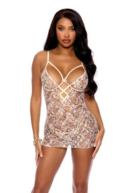 For Dreams Elegant Tasarım Gecelik Takım Ayarlanabilir Askılı Dantel Tül Detaylı For Dreams 8619