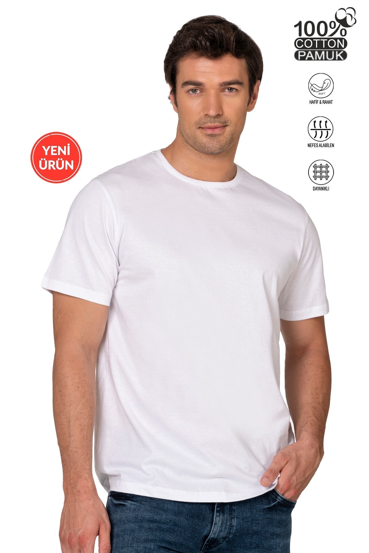 Erkek %100 Pamuklu Likrasız Penye Süprem Kumaş Kapalı Yaka Kısa Kollu T-shirt Özkan 12420