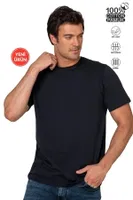 Erkek %100 Pamuklu Likrasız Penye Süprem Kumaş Kapalı Yaka Kısa Kollu T-shirt Özkan 12420 Lacivert görsel 6