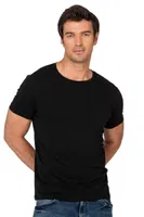 Erkek %95 Pamuklu Likralı Esnek Rahat Kapalı Yaka Kısa Kollu T-Shirt Atlet Fanila Özkan 10265 Siyah görsel 17