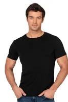 Erkek %95 Pamuklu Likralı Esnek Rahat Kapalı Yaka Kısa Kollu T-Shirt Atlet Fanila Özkan 10265 Siyah görsel 12