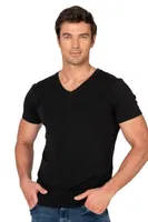 Erkek %95 Pamuklu Likralı Esnek Rahat V Yaka Kısa Kollu T-Shirt Atlet Fanila Özkan 10273 Siyah görsel 15