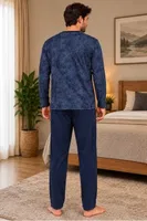 Erkek Batik Desen Sıfır Yaka Lacivert Pijama Takımı Çift Kaplan 8202 Lacivert görsel 4