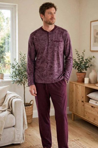 Erkek Batik Desenli Patlı Lacivert Pijama Takımı Çift Kaplan 8200