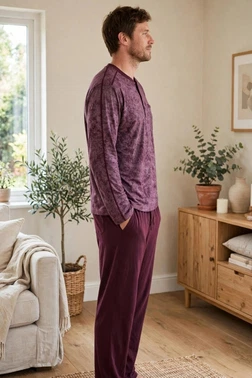 Erkek Batik Desenli Patlı Lacivert Pijama Takımı Çift Kaplan 8200 - Alternatif Görünüm