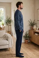 Erkek Batik Desenli Patlı Lacivert Pijama Takımı Çift Kaplan 8200 Lacivert görsel 5