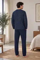 Erkek Bölme Desen Önden Düğmeli Lacivert Pijama Takımı Çift Kaplan 8205 Lacivert farklı açı