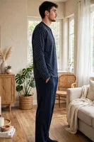 Erkek Bölme Desenli Patlı Lacivert Pijama Takımı Çift Kaplan 8203 Lacivert detay görünüm