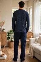 Erkek Bölme Desenli Patlı Lacivert Pijama Takımı Çift Kaplan 8203 Lacivert farklı açı