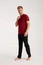 Erkek Bordo Düğmeli Yaka Kısa Kollu Pijama Takımı Akbeniz 6877