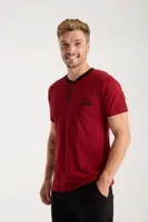 Erkek Bordo Düğmeli Yaka Kısa Kollu Pijama Takımı Akbeniz 6877 Bordo farklı açı