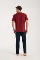 Erkek Bordo Düğmeli Yaka Kısa Kollu Pijama Takımı Akbeniz 6877 Bordo görsel 5