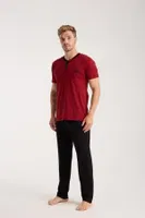 Erkek Bordo Düğmeli Yaka Kısa Kollu Pijama Takımı Akbeniz 6877 Bordo görsel 7