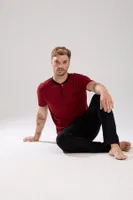 Erkek Bordo Düğmeli Yaka Kısa Kollu Pijama Takımı Akbeniz 6877 Bordo görsel 4