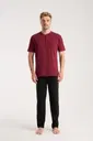 Erkek Bordo Düğmeli Yaka Kısa Kollu Pijama Takımı Akbeniz 6878