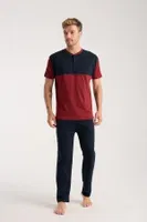 Erkek Bordo Düğmeli Yaka Kısa Kollu Pijama Takımı Akbeniz 6879 Bordo farklı açı