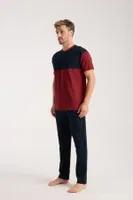 Erkek Bordo Düğmeli Yaka Kısa Kollu Pijama Takımı Akbeniz 6879 Bordo detay görünüm