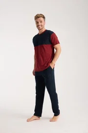 Erkek Bordo Düğmeli Yaka Kısa Kollu Pijama Takımı Akbeniz 6879