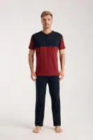 Erkek Bordo Düğmeli Yaka Kısa Kollu Pijama Takımı Akbeniz 6879 Bordo görsel 4