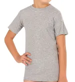 Erkek Çocuk %100 Pamuklu Ribana Fanila 10'lu Paket Yarım Kol Kapalı Yaka T-shirt Özkan 0706-P010 Gri Melanj görsel 11
