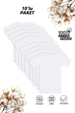 Erkek Çocuk %100 Pamuklu Ribana Fanila 10'lu Paket Yarım Kol Kapalı Yaka T-shirt Özkan 0706-P010