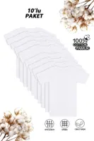 Erkek Çocuk %100 Pamuklu Ribana Fanila 10'lu Paket Yarım Kol Kapalı Yaka T-shirt Özkan 0706-P010 Beyaz