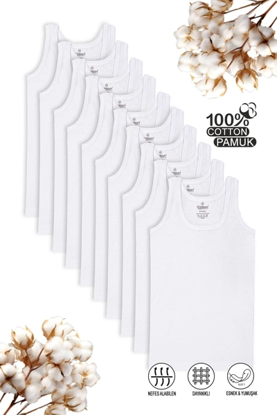 Erkek Çocuk %100 Pamuklu Ribana Kumaş Atlet 10'lu Paket Özkan 0801