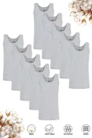 Erkek Çocuk %100 Pamuklu Ribana Kumaş Atlet 10'lu Paket Özkan 0801 Gri Melanj görsel 4
